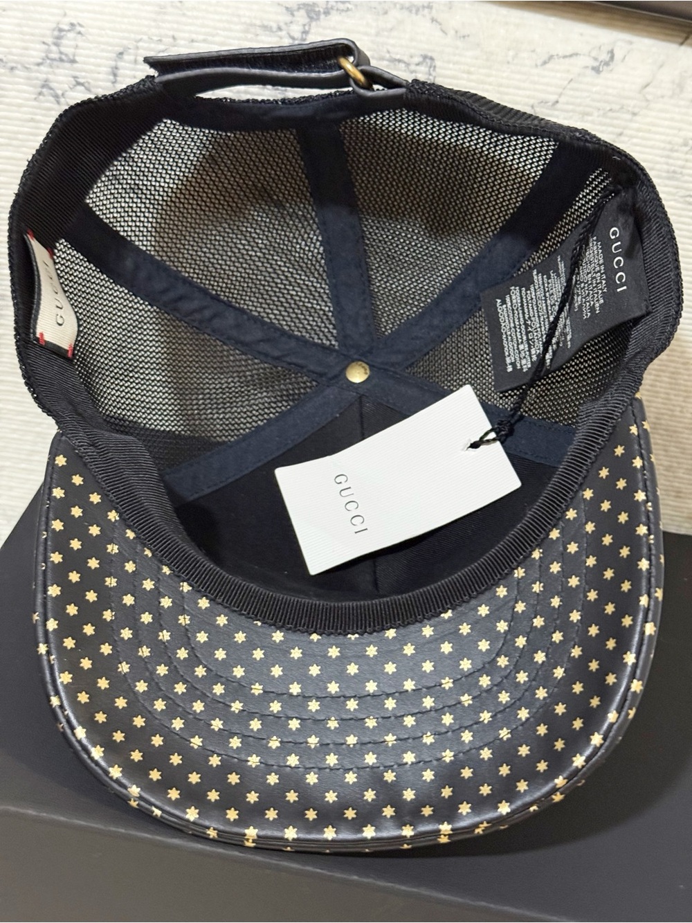 GUCCI x SEGA Black Lambskin Leather Star GUCCY Mesh Baseball Cap Hat (L: 59 cm) - Picture 14 of 16